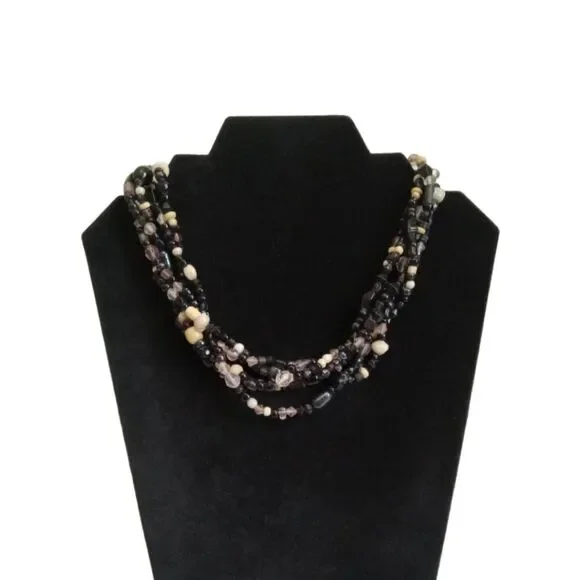 Black & Brown Assorted Beads Adjustable Multi-Strand Layered Statement Necklace - Picture 1 of 12
